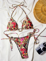 Sexy Red Leopard Print Bikini Set 2025 Women Metal Rectangle Desginer Thong Swimsuit Beach Bathing Suit Push Up Micro Swimwear