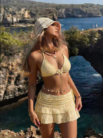 DEKA Women Pink 3D Flower Bikini Set Flower Vintage SwimwearEmbroidery Push Up Bra Pleate Cover Up Swimsuit Bathing Suit