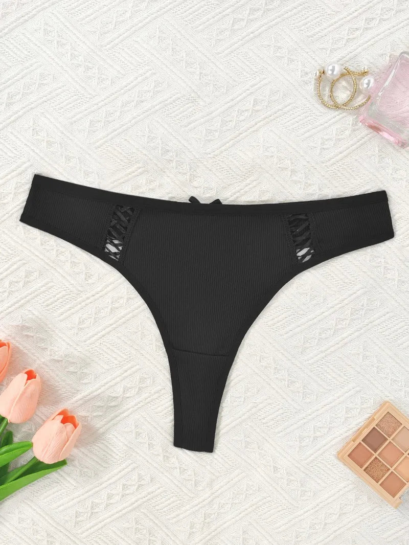 1pcsWomen Low Rise Sexy Thongs Comfortable Bow New Fashion Bandage Female G-string Intimate Lingerie Solid T-back