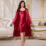PLUS SIZE Wedding Bride Long Robe Nightgown Set Silky Satin Sleepwear Female Kimono Bathrobe Gown Loose Home Clothes 3XL 4XL 5XL