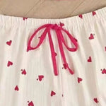 3 Pcs/Set Women Pajamas Suit Sleeveless Backless Heart Printing Elastic Waist Shorts And Pants Slip Top Summer Sleepwear