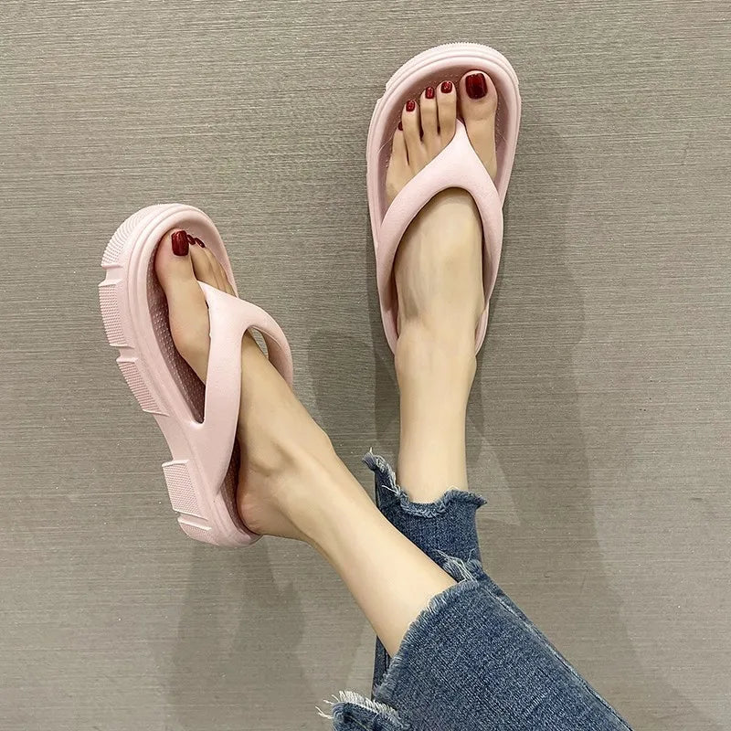 Thick Sole Wedges Flip Flops For Women 2025 Summer ClipPlatform Sandals Woman Non-slip Beach Slippers Girls Outdoor Slides