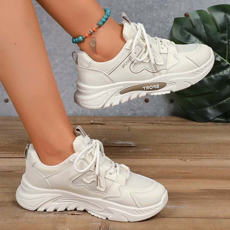 Fashion Lace Up Platform Sneaker Women Comfy Mesh Breathable Running Walking Shoes Woman Non Slip Thick Bottom Vulcanized Shoes