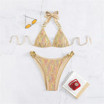 S - XL Halter Shiny Sequin Metal Ring Bikini Women Swimwear Female Swimsuit Two-pieces Bikini Set Bather Bathing Suit Swim V5108