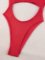 Sexy Hollow Out Thong Bikini 2026 Women Black Red Ribbed Backless Tummy Cut Out One Piece Swimsuit Beach Bathing Suit Swimwear