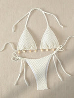 DEKA Tie Side Thong Swimwear New Sexy Bikini Set White Shell Designer Swimsuit Halter Push Up Micro Bikinis Summer Bathing
