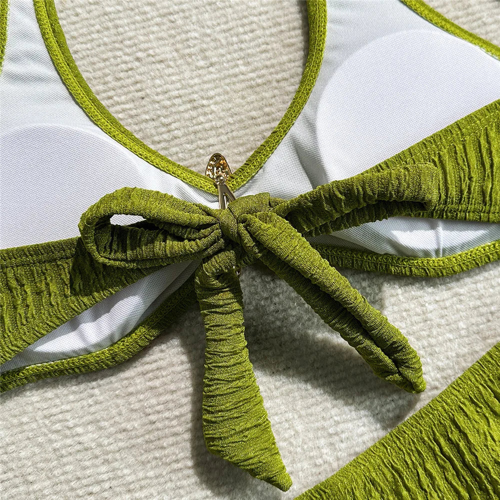 Solid Green Swimwears Metal Starfish Sexy Halter Bikinis Sets Swimsuit Woman 2026 Bathing Swimming Suit Brazilian Bikini Mujer