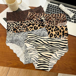 1pcs Seamless Panties Ladies Leopard Print Sexy Underwear Zebra Stripe Briefs Ice Silk Panty Invisible No Trace Solid Underpants