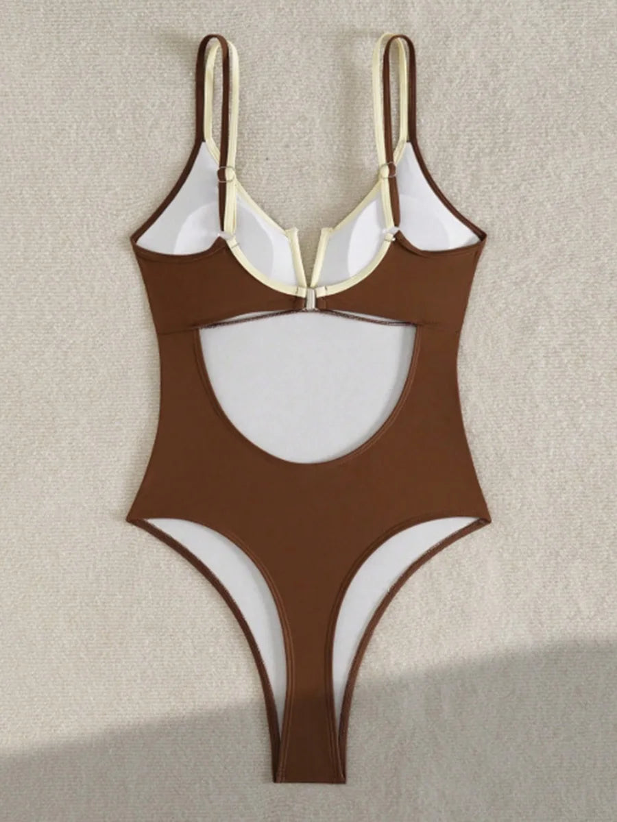 2026 Splicing Underwired V-Bar Women Micro Thong Swimwear One Piece Swimsuit Female Backless Monokini High Cut Bathing Suit Swim