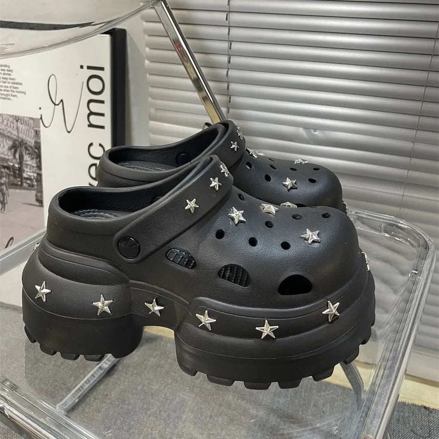 Women Fashion Clogs DIY Cute Stars Platform Slippers Soft EVA Sexy High Heels Female Indoor Street Shoes Girls Beach Sandals