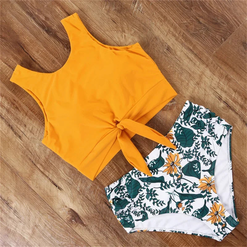 High Waist Bikini Sexy Swimwear Women Striped Leopard Front Tie Push Up Two Piece Swimsuit Beach Bathing Suit Vacation Outfits