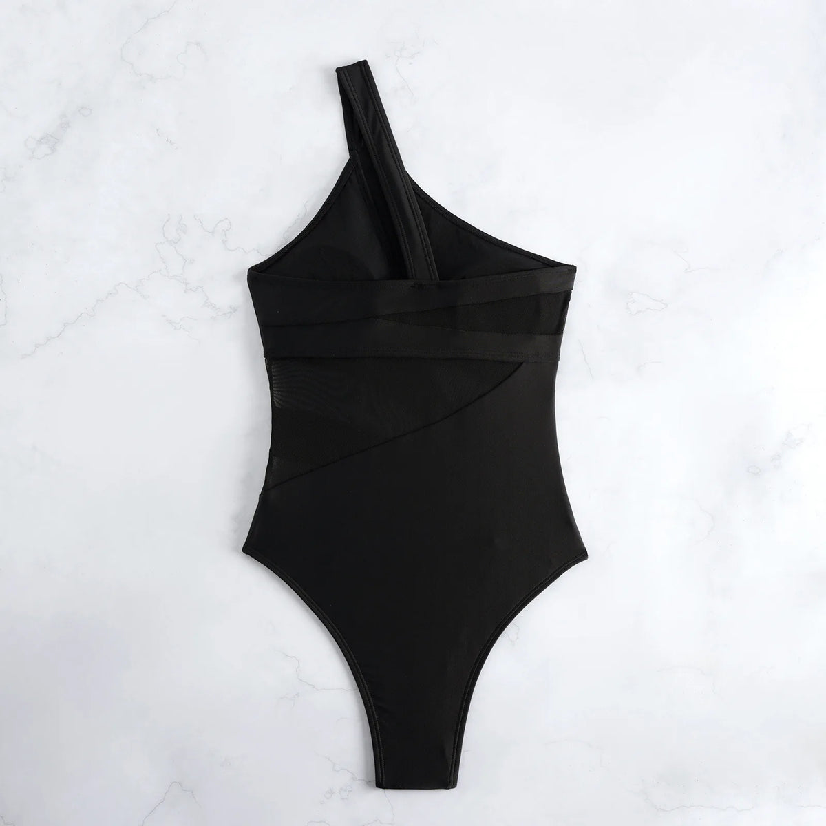 Sexy One Shoulder Swimwear Women 2026 Black Mesh See Through Slim Tummy Control One Piece Swimsuit Beach Holiday Bathing Suits