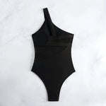 Sexy One Shoulder Swimwear Women 2026 Black Mesh See Through Slim Tummy Control One Piece Swimsuit Beach Holiday Bathing Suits