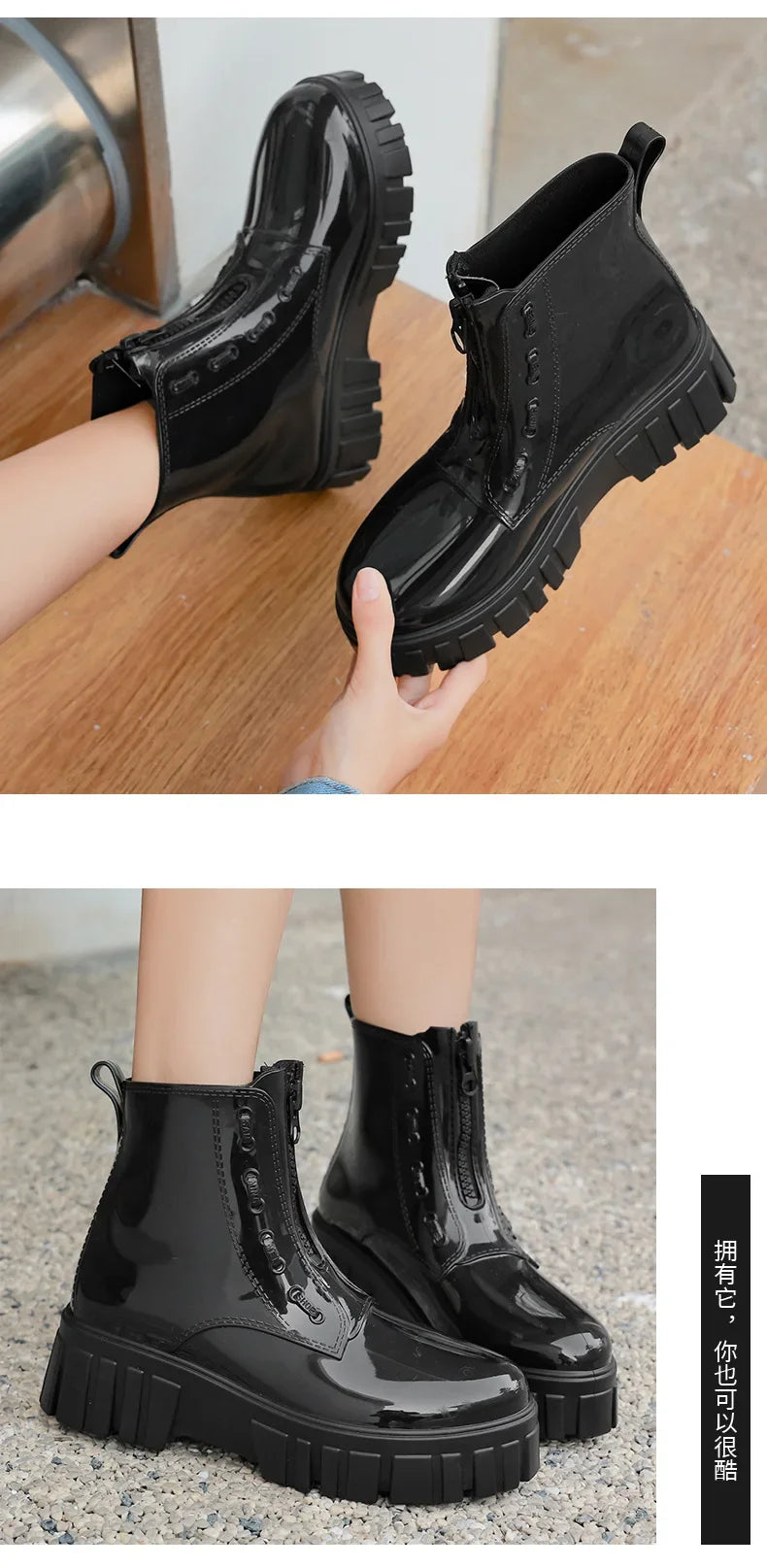 Women Thick Soled Rain Boots Non-Slip Fashion Outdoor Wear-resistant Rubber Waterproof Shoes Women Jelly Soft Soled Rain Boots