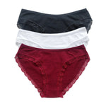 3Pcs/Set Cotton Panties Women Lace Trim Briefs Female Underpants Solid Color Soft Underwear Sexy Lingerie Intimates M-XL