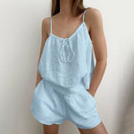 Summer New Women's Pure Cotton Pajamas and Shorts Two-Piece Set Casual and Comfortable Home Wear Pure Cotton Suspender Y2K Hot