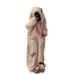 New Sweet and Cute Bow Rabbit One-piece Pajamas Women's Winter New Fleece Thickened Coral Fleece Large Size Loungewear Sleepwear