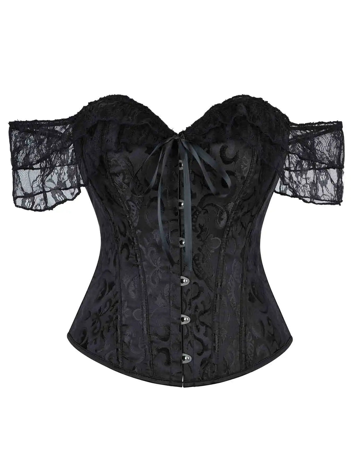 Corset's new retro lace fishbone body-shaping shirt with shoulder straps and bubble sleeves gathered to hold the sternum.