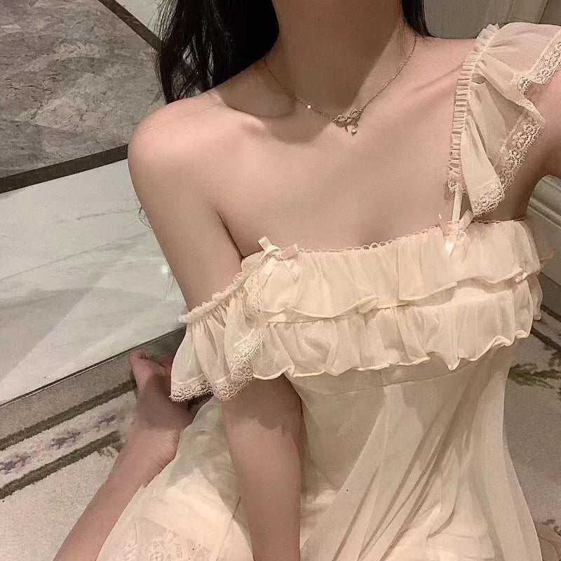 Spring Nightdress WomenLace Sweet Nightgown Home Dress Pajamas Summer Girl Princess Style Soft Sleepwear Nightwear Outwear