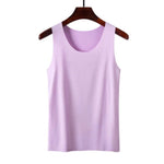Women Bottoming Vest Sleeveless Ice Silk Seamless Stretchy Round Neck Dry Dry Cooling Camisole Summer Office Vacation Basic Top