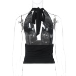 FDYOUI Sexy Deep V-neck Bandage Solid Crop Tops Women's 2026 Summer Halter Off Shoulder Sleeveless T-shirt Vacation Corset Top