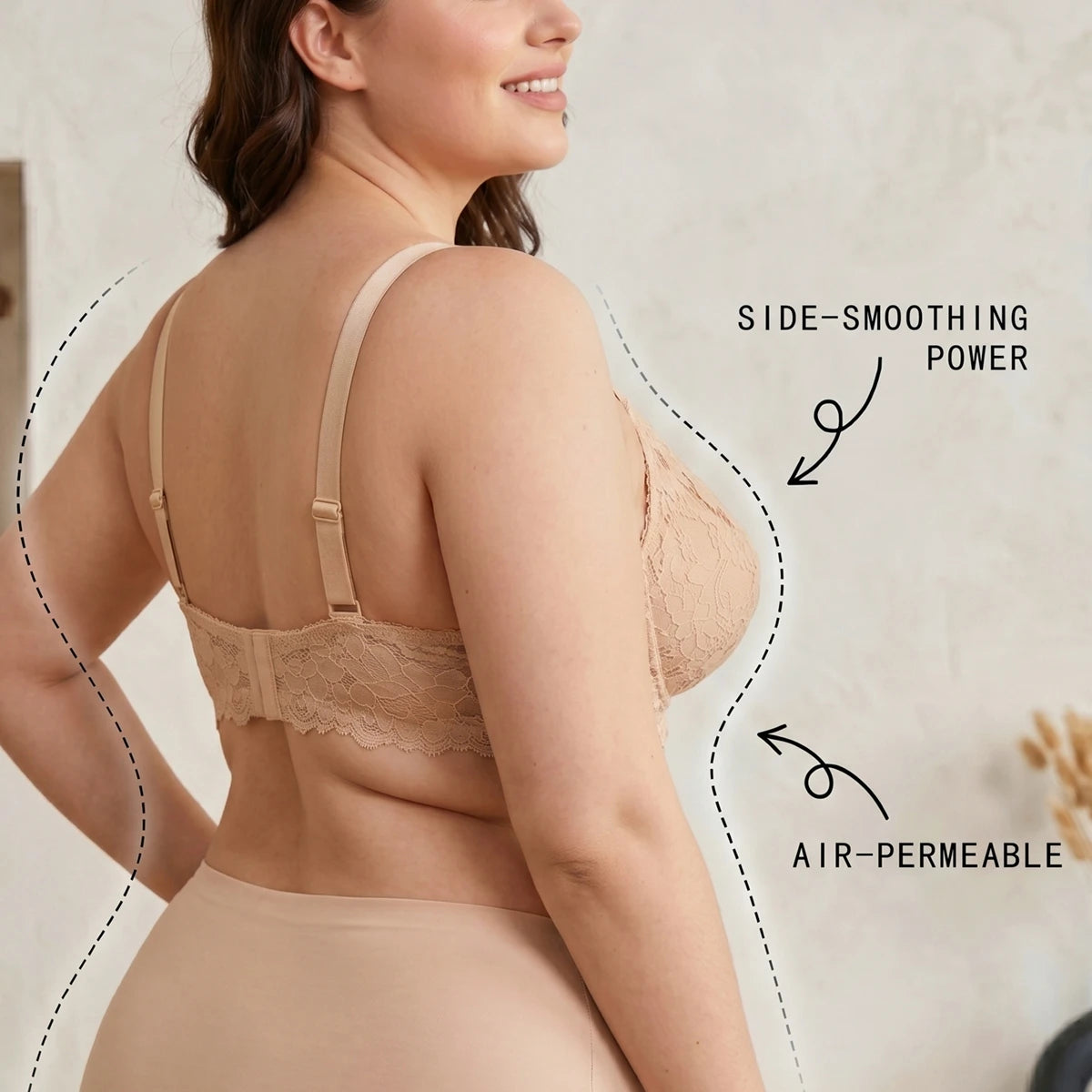 Plus Size Floral Lace Minimizer Bra Women Thin Sheer Breathable Underwire Brassiere Large Cup 85C-110D