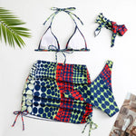 4 Pieces Random Dot Print Tie Side Halter Bikinis Swimsuit & Beach Skirt Sexy Swimwear Women 2026 Bathing Swimming Suit Female
