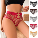 Hollow Mesh Sexy Women's Panties Solid Color Mid High Waist Fishnet Lingerie Ladies Hollow Out Transparent Elasticity Briefs