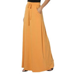 Women Maxi Skirt Adjustable Drawstring High-Waisted Solid Color Long Skirt with Pockets Casual Work Skirt Skirts for women