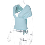 FDYOUI Chic Deep V-neck Bandage Crop Tops Women 2026 Summer Sexy Backless Solid Corset Ladies Lace-up Tunics T-shirt Streetwear