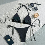 Yellow Halter String Triangle Micro Bikini Thong Solid Swimwears Bow Pearl Sexy Swimsuit Women Bathing Suit Bikinis Sets 2026