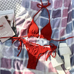 Ruffled Frilled Brazilian Bikini Women Swimwear Two-Pieces Bikini Set Female Swimsuit Halter Bather Bathing Suit Swim Lady V2817