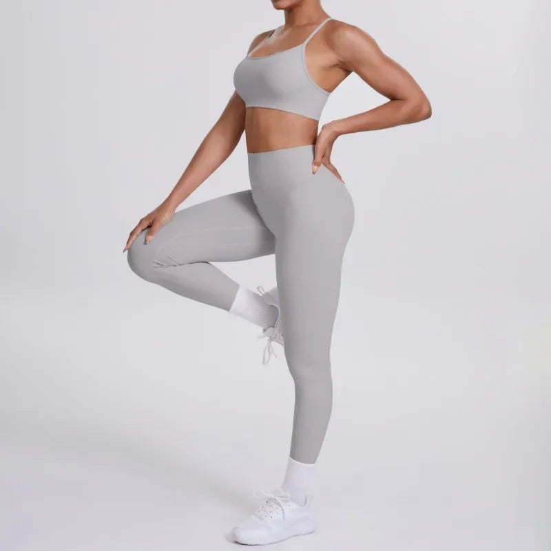 Women's Seamless Yoga Set Cross Back Sports Bra & High Waist Booty Lifting Yoga Leggings Gym Running Fitness Workout Outfit