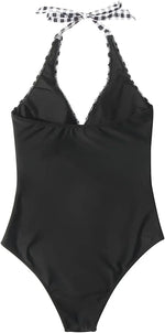 S - XXL Wrinkled Halter V Neck One Piece Swimsuit Women Swimwear Female Monokini Backless Bathing Suit Swim Beachwear Bodysuit