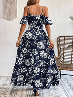 New Summer Women Print Dress 2025 Fashion ElegantVacation Party Short Sleeve Slim V-neck Slit Long Dresses Vestidos Para Mujer