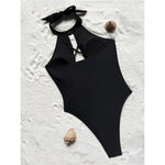 S - XL 7 Colors Lace Up High Neck Full Back Women Swimwear One Piece Swimsuit Female High Leg Cut Bather Bathing Suit Swim V6272