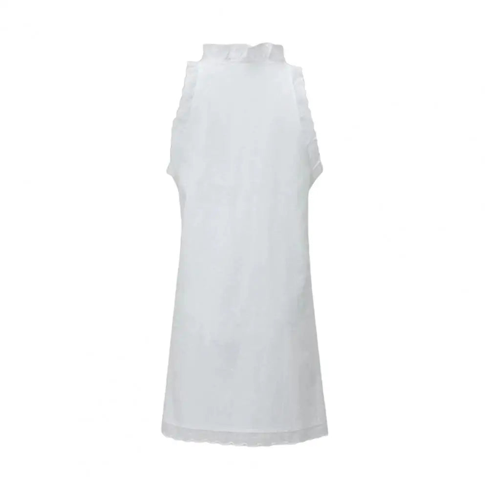 Women Summer Dress Ruffle V Neck Sleeveless A-line Mini Dress White Flower Edge Loose Short Dress Dating Prom Beach Dresses