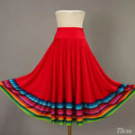 High Waist Spanish Swing Skirt Midi Skirt Ladies Folk Dance Skirt Elastic Large Swing Hem Mexican Flamenco Performance Skirts