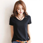 Women Summer T-shirt V-neck Short Sleeve Slim Fit T-shirt Solid Color Pullover Tops Women Bottoming Shirt Streetwear