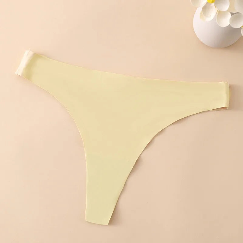 1PC Women Seamless Thongs Ice Silk T-back Solid G-String Breathable Crotch Sexy Lingerie Women's Underwear M-XL Intimates