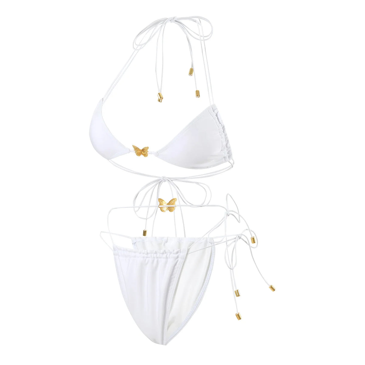 Solid Color Stretch Rope Butterfly Jewelry Bikini Sexy Split Triangle Bag Straps Swimsuit Women Maillot De Bain Femme 2 Pieces
