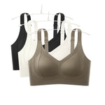 3Pcs/Set Women Seamless V-Neck Bra Plus Size Support Ribbed Bras Sexy Lingerie Detachable Bust Pads Comfort Intimates M-4XL