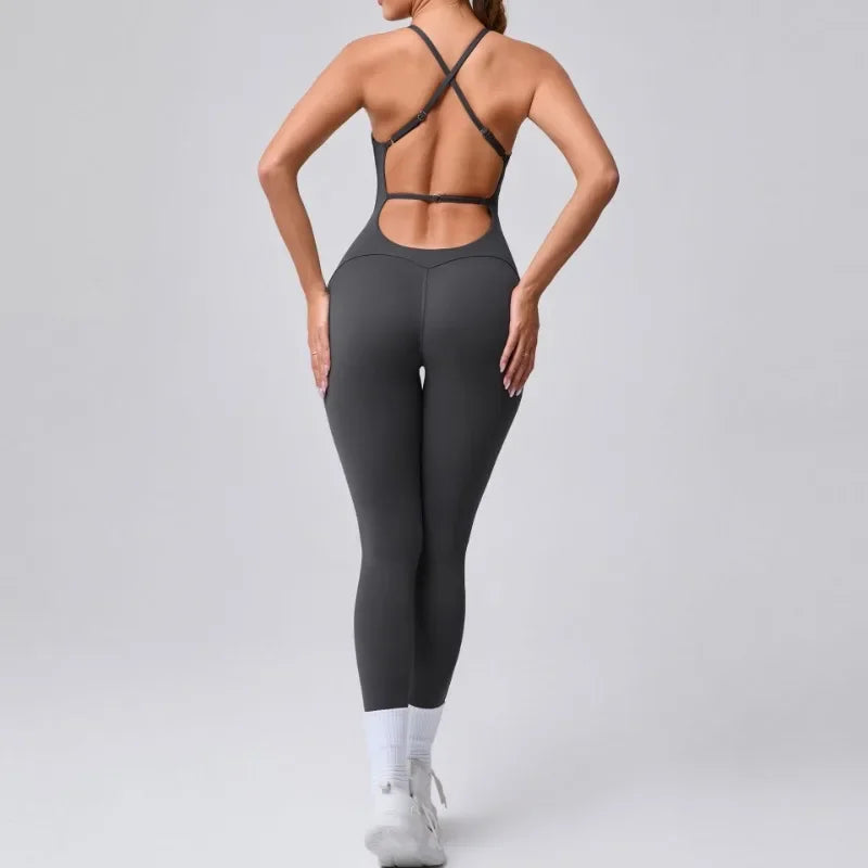 Women's Yoga Jumpsuits Sports Fitness Hip-lifting Cross Beauty Back Adjustable Straps One-piece Training Workout Gym Bodysuits