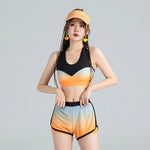 Long Sleeve Rash Guard Women Colorblock Two Piece Swimsuit Crop Top Swimwear High Neck Bathing Suits Zipper Surfing Suits Shorts