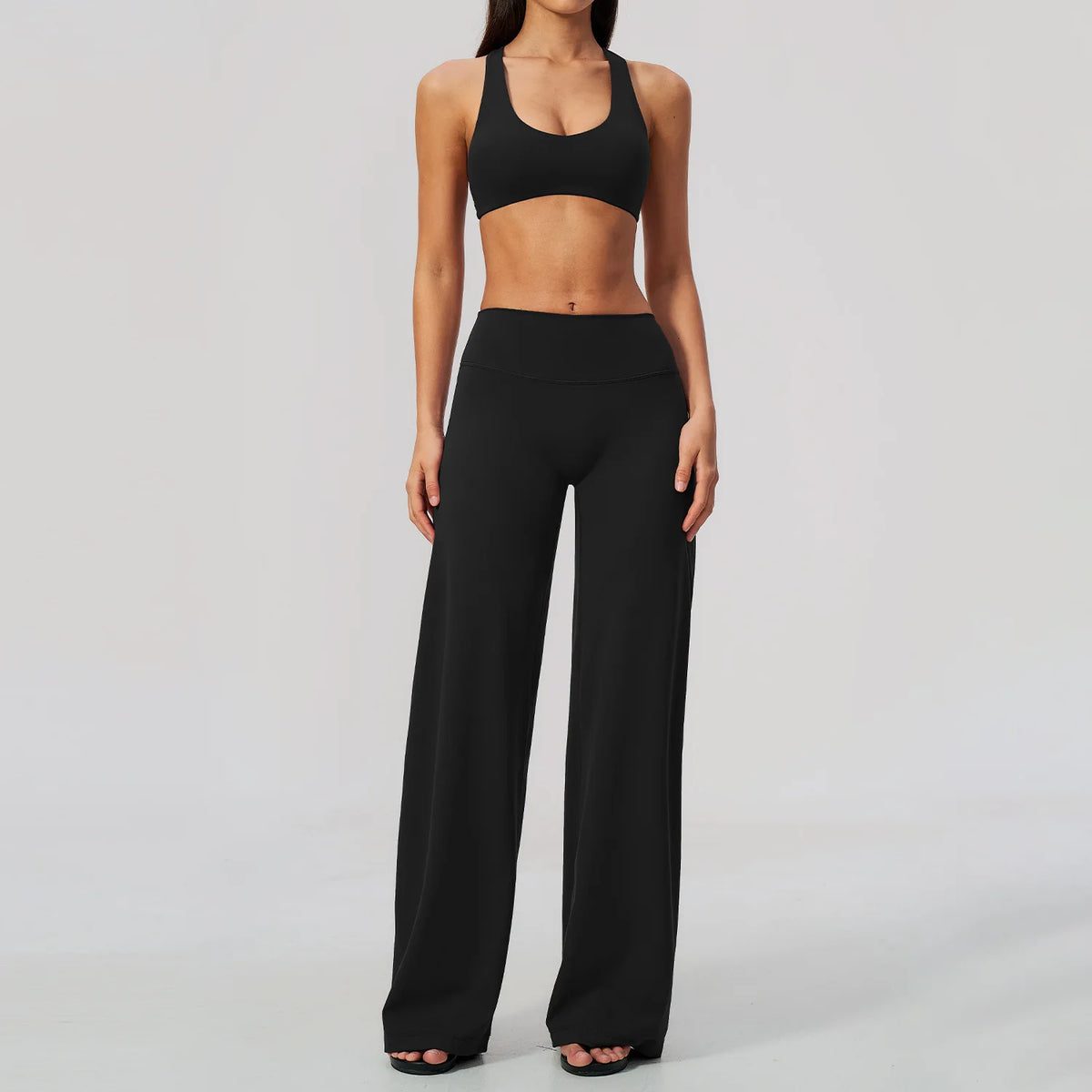 Summer 2 Piece Yoga Sets Women Tight Back Cross Sports Bra High Waist Peach Hip Wide Leg Pants Gym Running Fitness Workout Suits