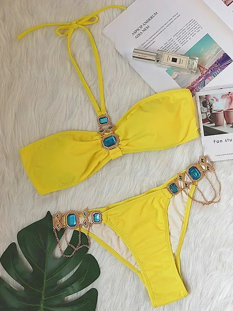 Halter Crystal Rhinestone Diamond Bikini 2026 Female Swimsuit Women Swimwear Two Pieces Bikini set Brazilian Bathing Suit Swim