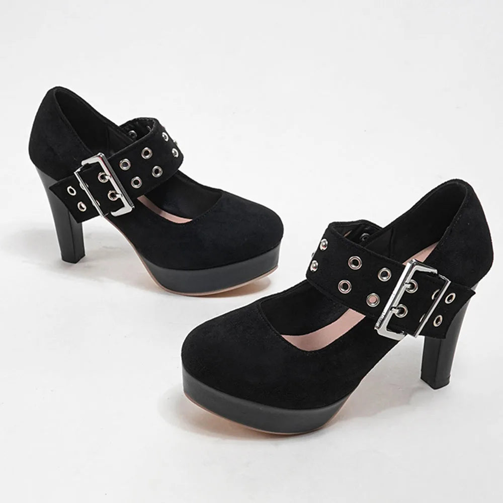 2026 Big Size 33-43 Retro Black Office Lady Buckle Strap Mary Janes Platform Pumps Elegant Red 10.5cm High Heels Shoes Women