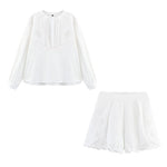 Foridol White Cotton Shorts Set Outfits Women Hollow Out Embroidery Two Pieces Set Outfits Shirt Shorts Matching Set Summer