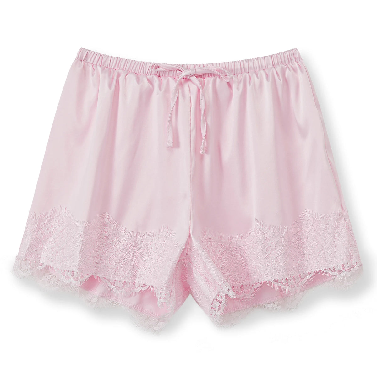 Summer Women's Casual Solid Satin Shorts Loose Fit Stylish Lace Trim Mid Rise Drawstring Shorts Lace Trim Lounge Bottoms