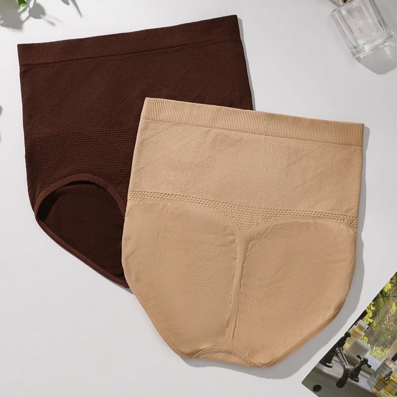Women Waffle Knit Panties High Waist Seamless Underwear Rhombus Jacquard Tummy Control Briefs Daily Wear Ladies Underpants M-XL